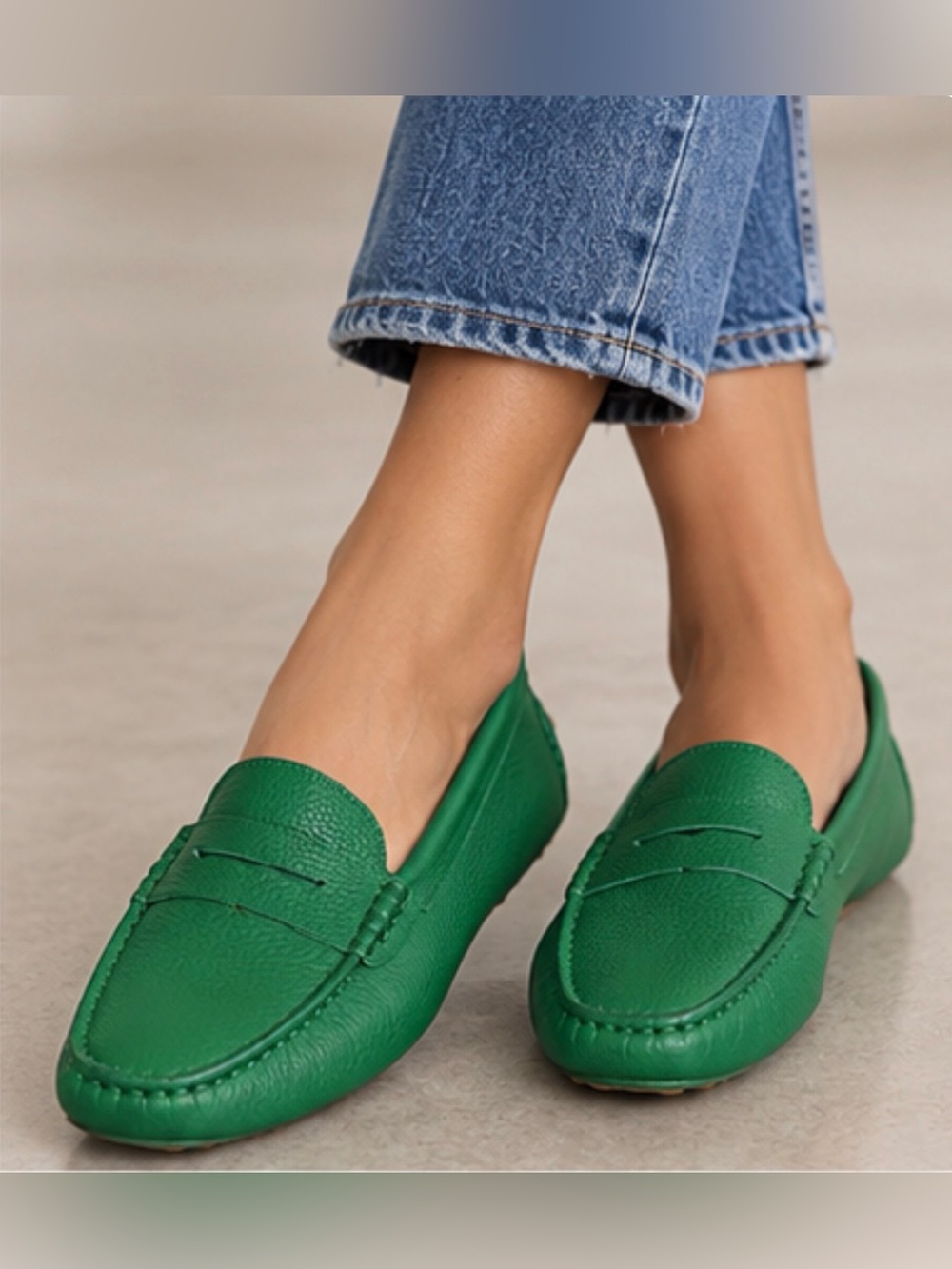 M. GEMI || Green Leather Penny Loafers-Driving Moccasins Shoes. Sz. 39.5/US 9.5